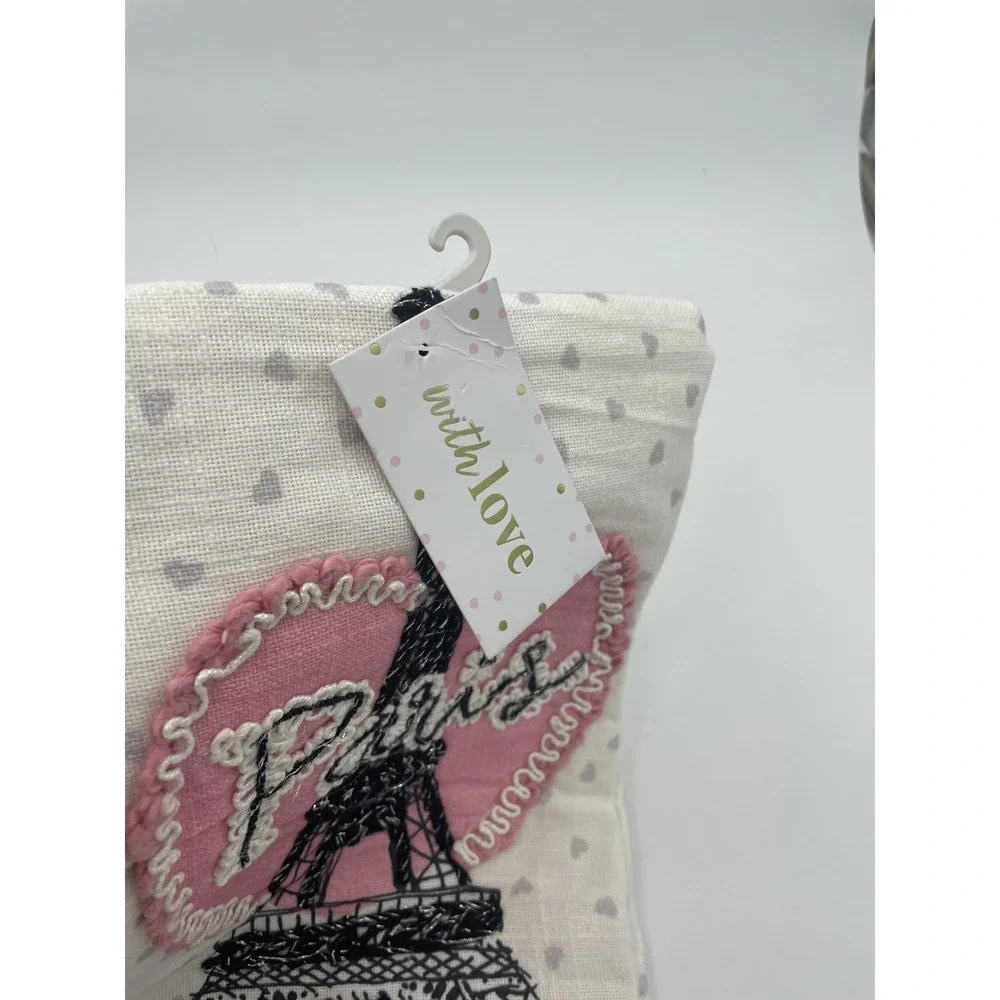 Set  2 Paris Themed Kitchen Towels Eiffle Tower Black Pink Heart French Kitchen‎